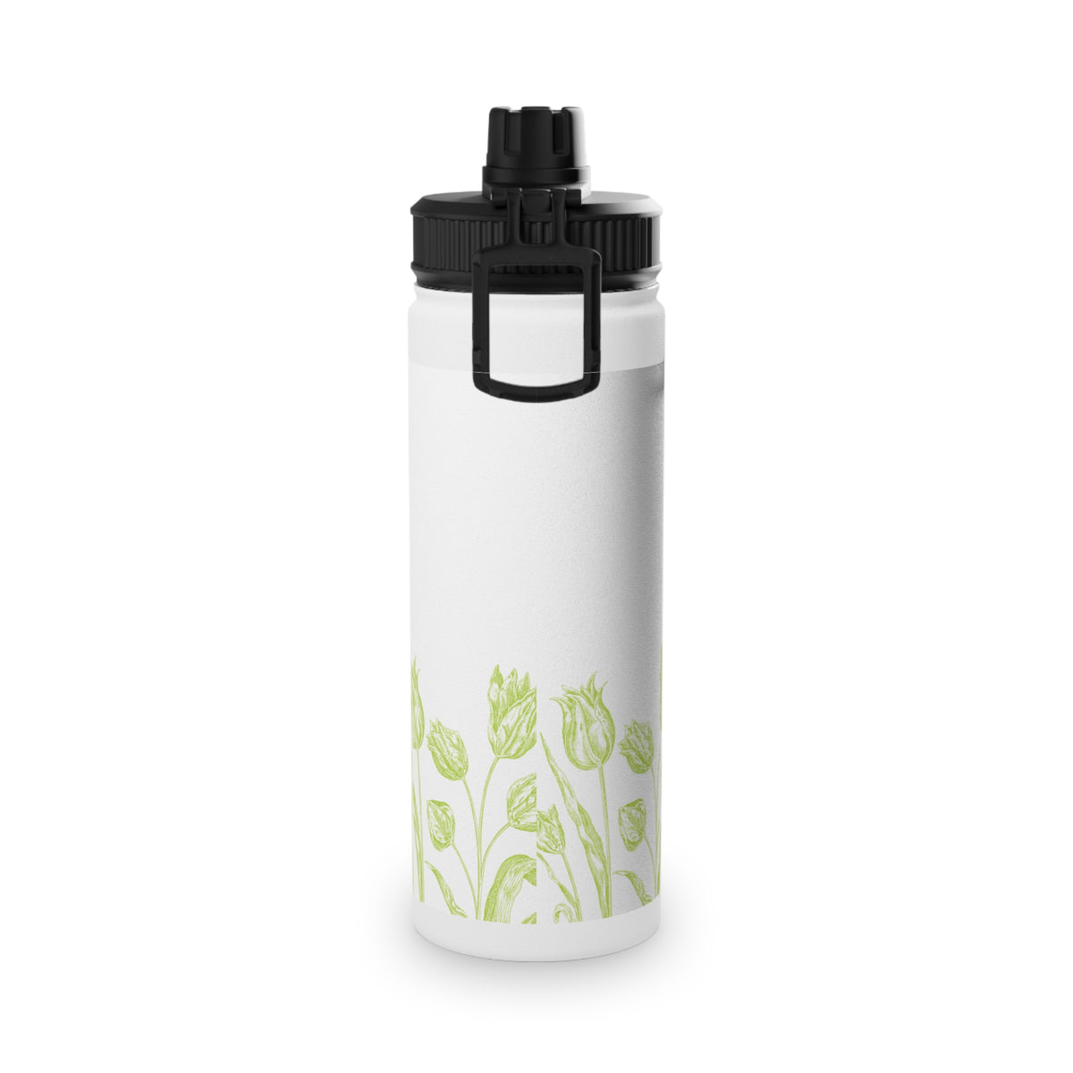 Green Poppy Floral Water Bottle | Stainless Steel Sports Lid