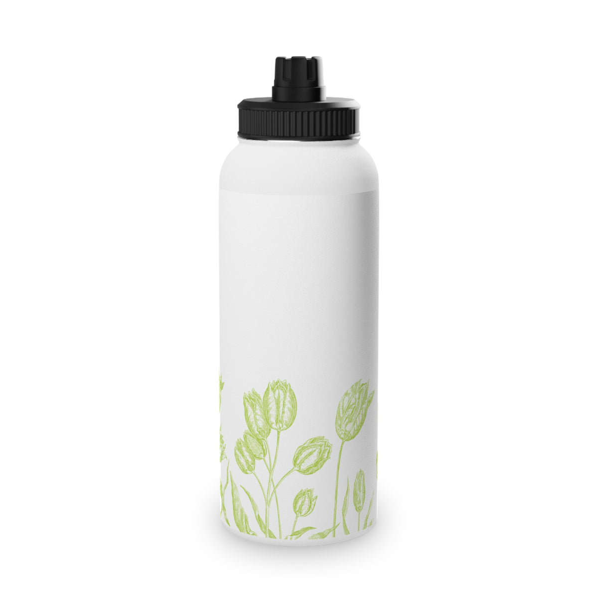 Green Poppy Floral Water Bottle | Stainless Steel Sports Lid