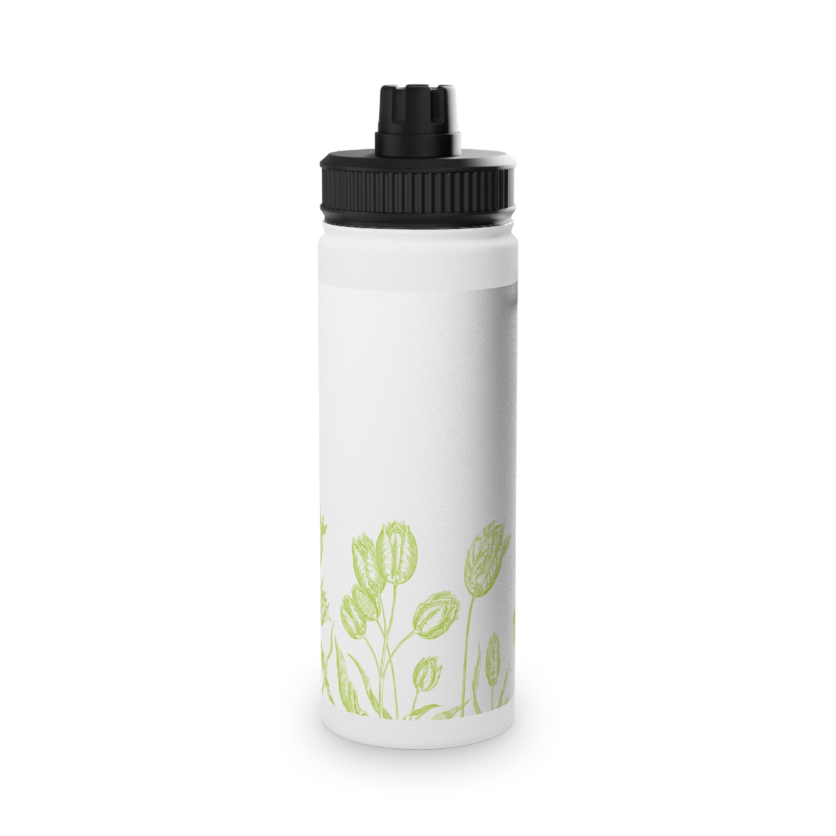 Green Poppy Floral Water Bottle | Stainless Steel Sports Lid