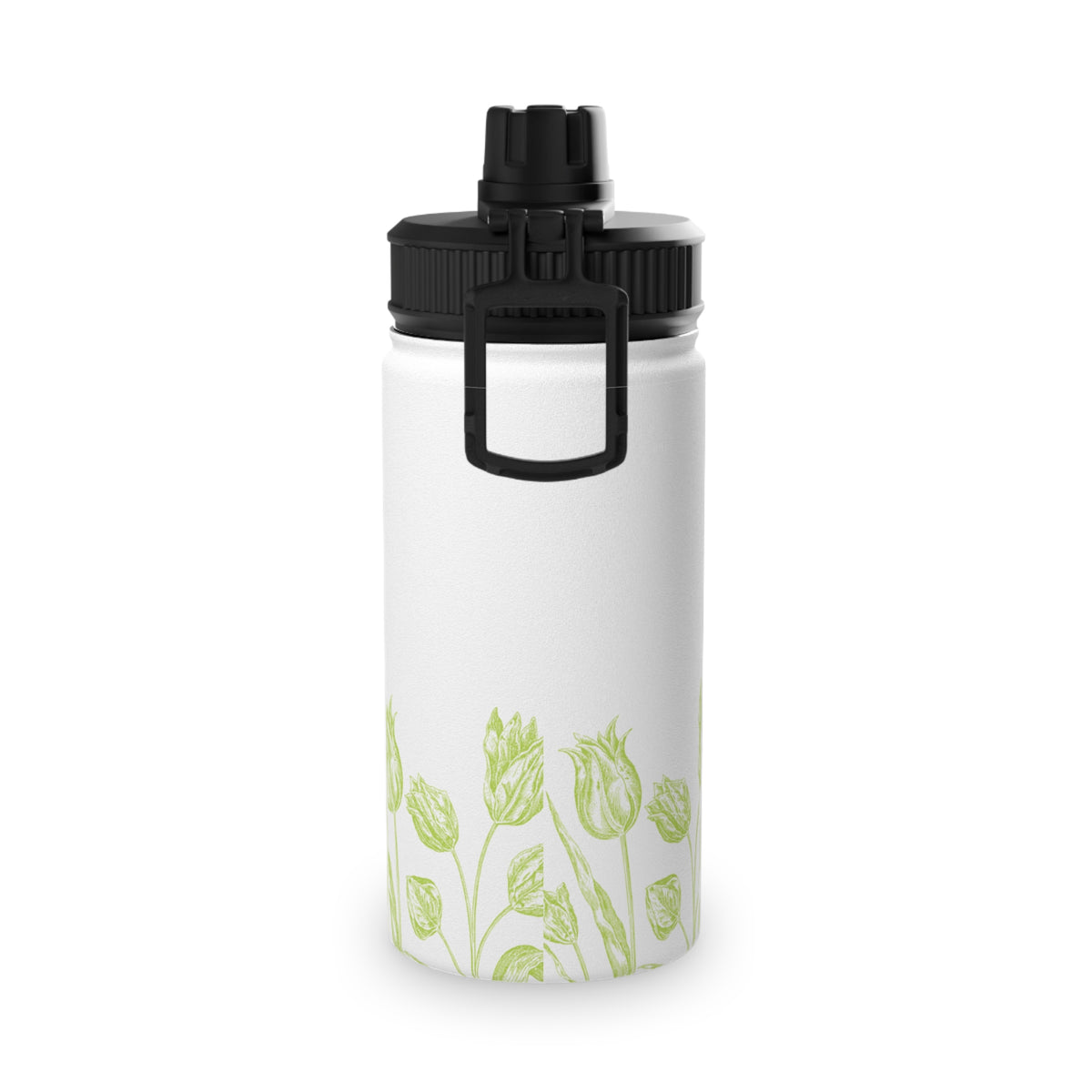Green Poppy Floral Water Bottle | Stainless Steel Sports Lid