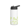 Lime Green Tulip Sketch Stainless Steel Water Bottle | Floral Botanical