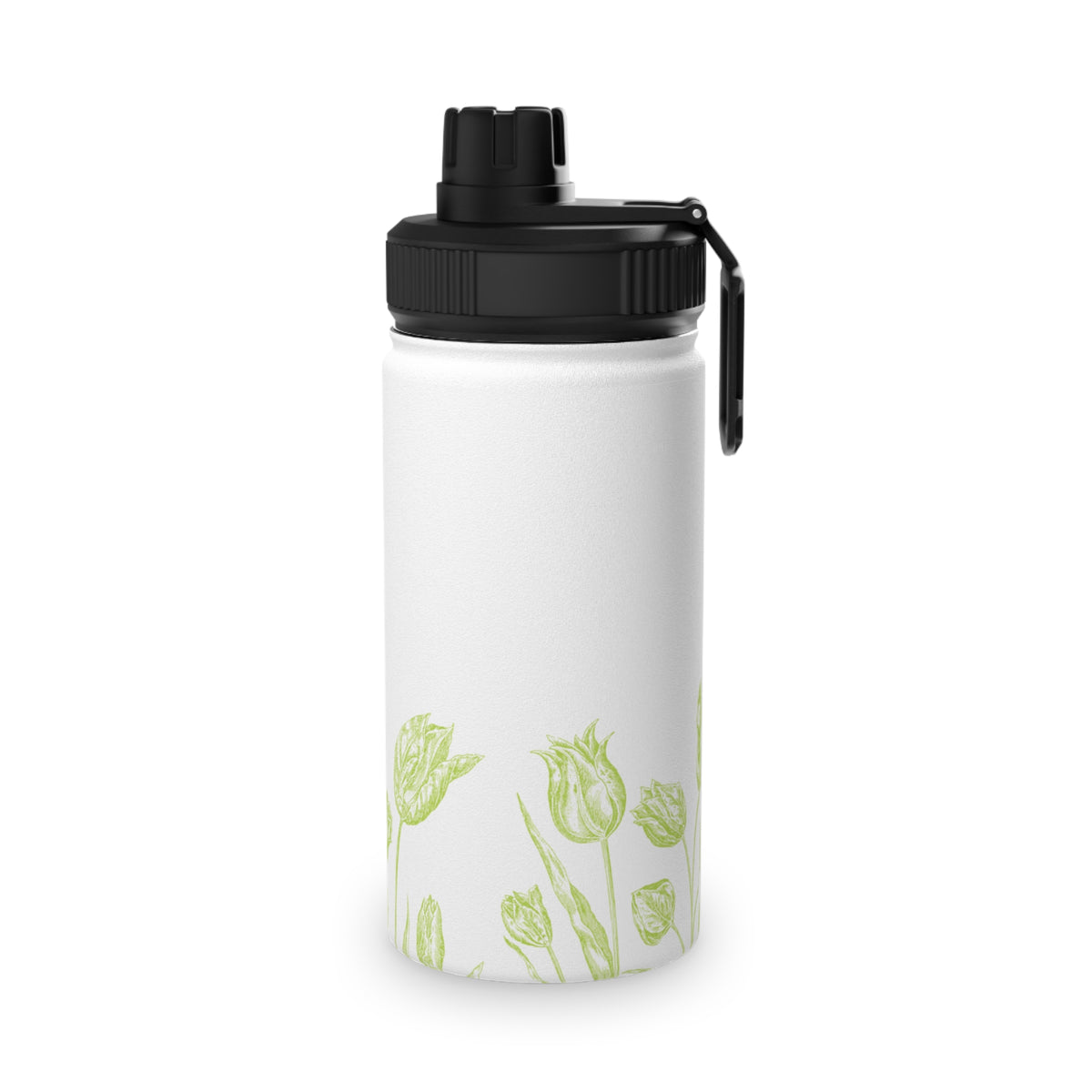 Green Poppy Floral Water Bottle | Stainless Steel Sports Lid