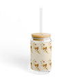 Brown Heart Pattern Sipper Glass | 16oz Bamboo Lid Straw