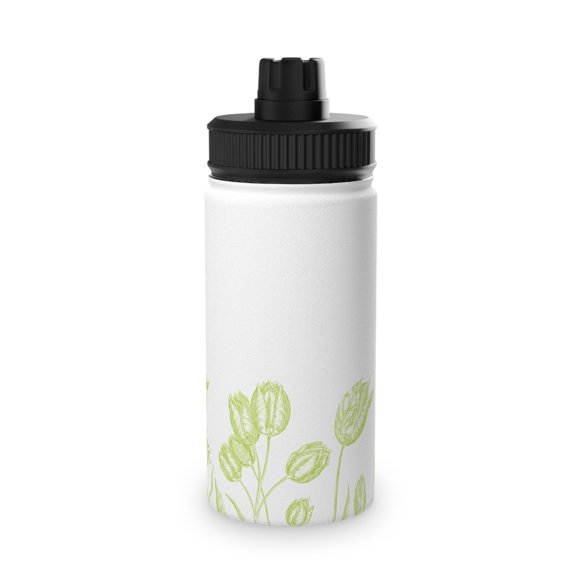 Green Poppy Floral Water Bottle | Stainless Steel Sports Lid