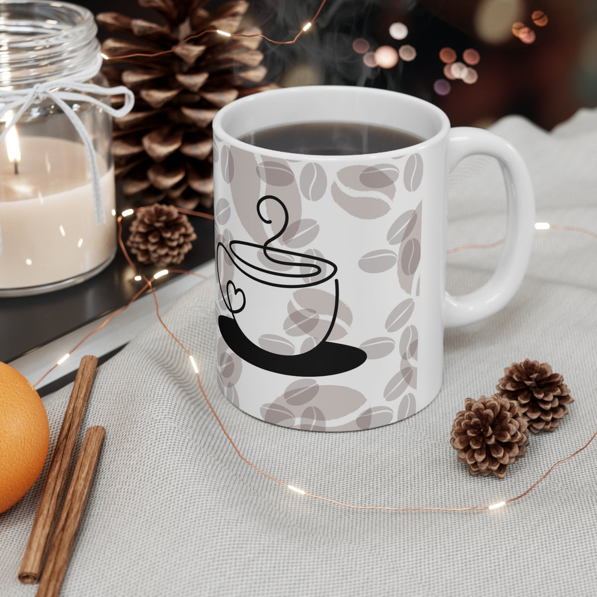 Coffee O’ clock Pattern Mug | Ceramic Coffee Cup