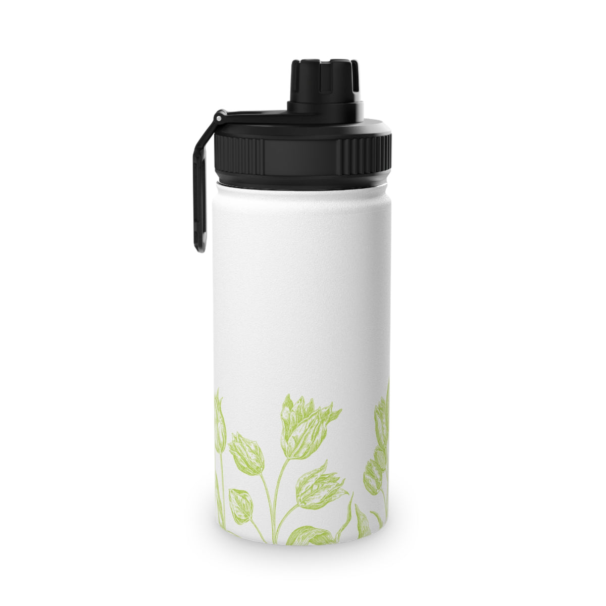 Green Poppy Floral Water Bottle | Stainless Steel Sports Lid
